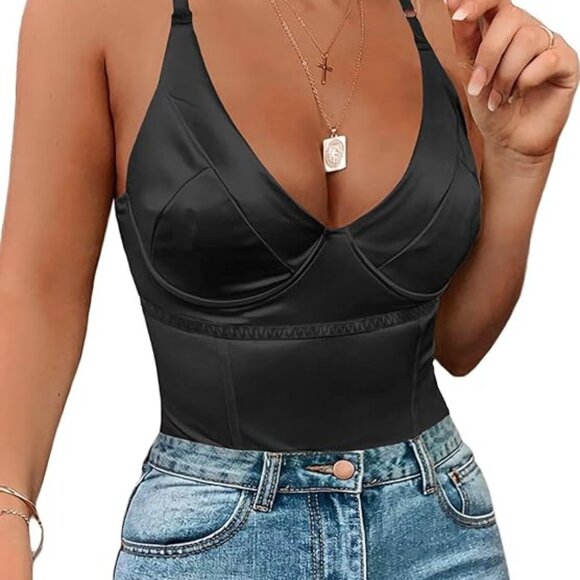 Amazon Tops - black satin body suit